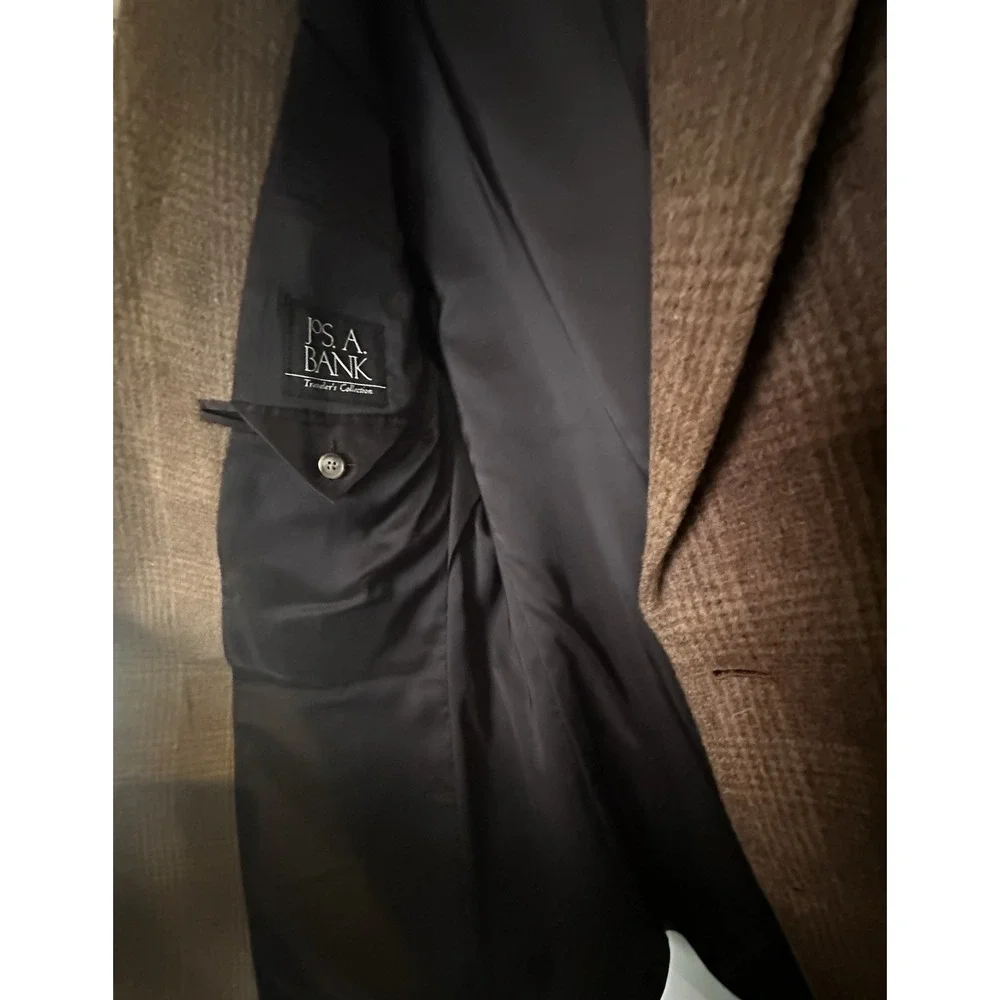 Jos A Bank 100% Camel Hair Tan Check Blazer Traveler's Collection Sport Coat 42R